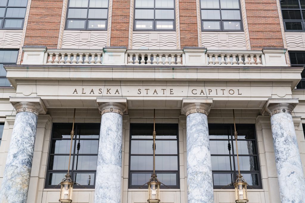 facade,of,the,alaska,state,capitol,building,in,downtown,juneau